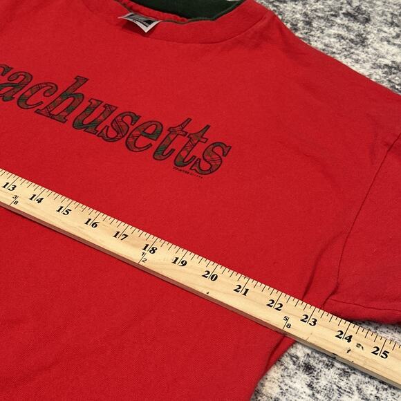 Size XL Vintage Sportswear Shirt Massachusetts Single Stitch Red Green Christmas - Picture 6 of 10